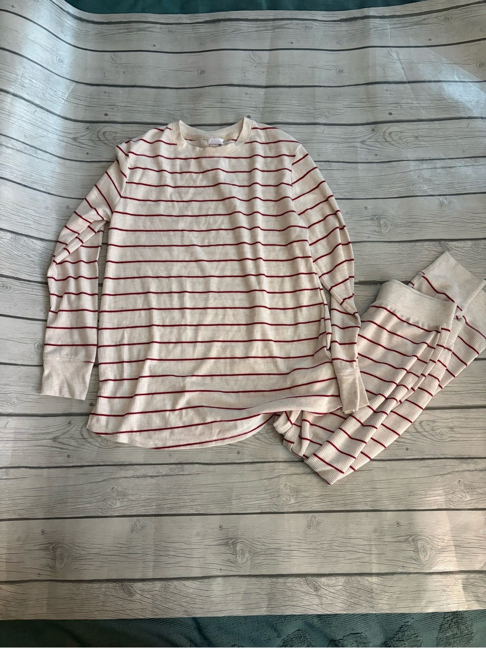 stars above Cream and Red Striped Pajama Set